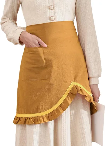 Vista 8 de Delantal retro para mujer, con volantes, estilo vintage, con bolsillo, para chef, cafetería, camarero, cocina, cocina