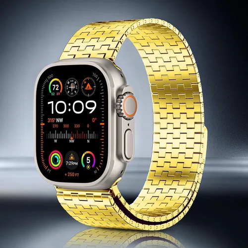 Vista 4 de Correas compatibles con Apple Watch Band de 1.654 pulgadas (Serie 10) 1.614 pulgadas, 1.575 pulgadas, 1.496 pulgadas, malla milanesa de acero