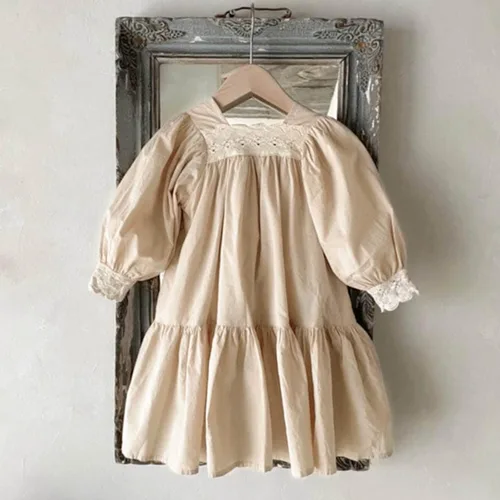 Vista 3 de 6 Year Old Girls Dresses Baby Newborn Infant Girls Long Sleeveless Solid Lace Spring Autumn Princess Dress Clothes