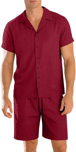 Vista 6 de RTRDE Men's 2 Piece Outfits Cuban Guayabera Short Sleeve Shirts and Summer Beach Vacation Sets, M-3XL