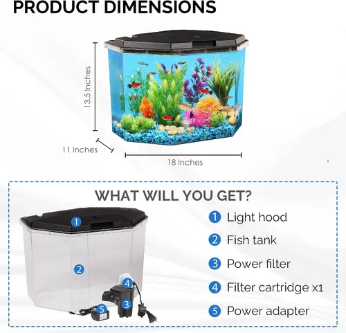 Vista 5 de KollerCraft, juego para acuario de 6.5 galones con filtro interior e iluminación LED