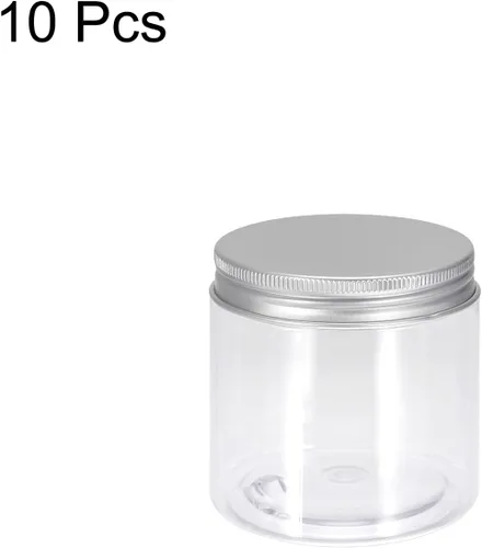 Vista 3 de uxcell Tarros de plástico transparente con tapa de aluminio en tono plateado, 10 recipientes redondos recargables de almacenamiento de alimentos