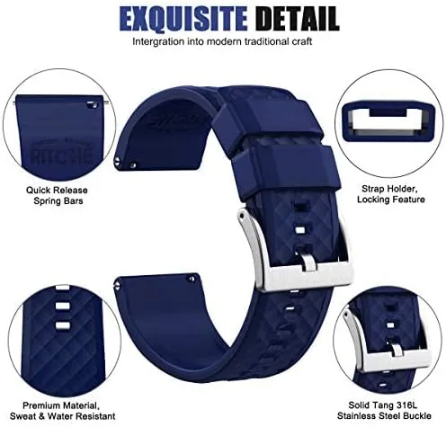 Vista 2 de Ritche - Bandas de silicona para reloj de 1819 20 21 22 23 y 24 mm de liberación rápida de hule para hombre
