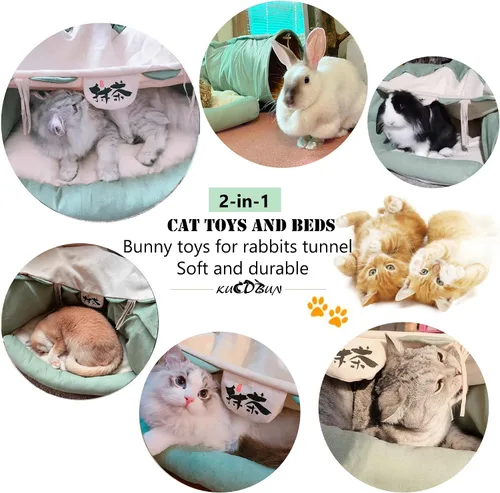 Vista 3 de Cama de túnel para gatos, 2 en 1, tubos de túnel plegables para gatos, juguetes con alfombrilla extraíble para mascotas, gatos, gatitos, cachorros