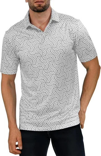 Vista 3 de JOYMASAR Camisas de golf para hombre - Polo de manga corta con estampado de rendimiento que absorbe la humedad