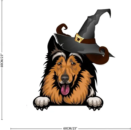 Vista 5 de Calcomanías de Halloween Witch Collie, calcomanías de bienvenida de Halloween, arte de pared de perro Collie, póster extraíble de vinilo