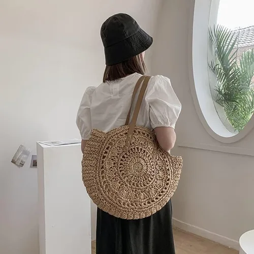 Vista 2 de Bolso de hombro de playa de paja hecho a mano para mujer bolsas de viaje bohemias de verano vacaciones casuales color B talla 173in