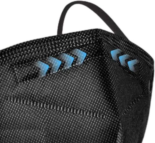 Vista 8 de Máscara facial negra con válvula de respiración, paquete de 5 unidades, mascarillas desechables para mujeres y hombres, 5 capas no tejidas