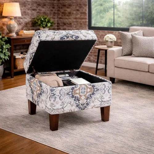 Vista 5 de Homepop Decoración para el hogar K7646-A862 Otomana de almacenamiento rectangular moderna tapizada Otomana con tapa con bisagras