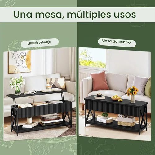 Vista 6 de CHOEZON Mesa auxiliar elevable de 39.4 pulgadas, mesa de centro acanalada con compartimento oculto y estante de almacenamiento, mesa elevadora