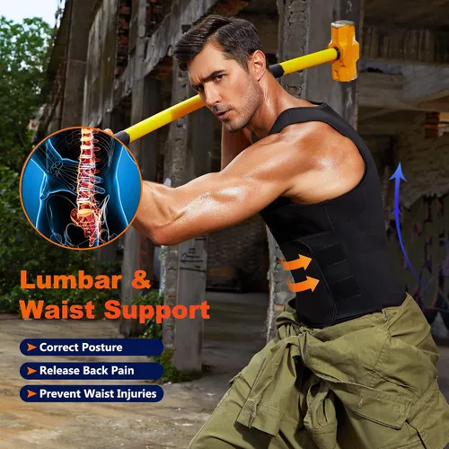 Vista 3 de Wonderience Traje de sauna de neopreno para hombre, chaleco de entrenamiento de cintura, con cremallera, moldeador de cuerpo con camiseta sin mangas