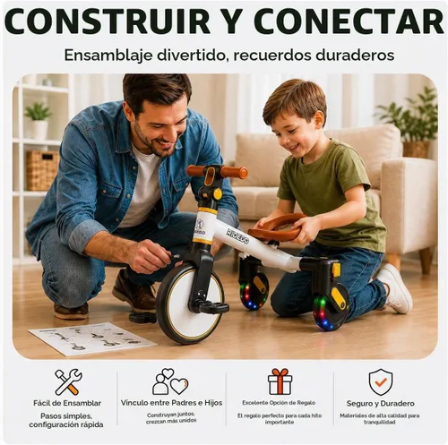 Vista 6 de Ridego Triciclo 3 en 1 para niños de 2 a 5 años, modos de caminante, pedal Blanco