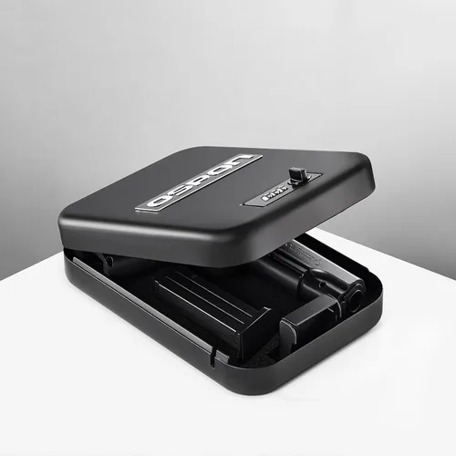 Vista 3 de Caja de seguridad portátil para armas con cerradura de combinación, pequeña caja fuerte oculta para pistola para mesita de noche de coche, caja