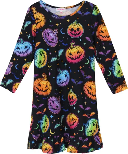 Vista 8 de JESKIDS Camisones de niñas de manga larga con estampado de dinosaurios, vestido de pijama Azul lindo perro