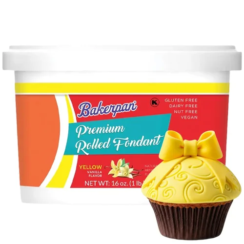 Vista 15 de Bakerpan Fondant negro enrollado prémium para decoración de pasteles, 1 libra, sabor vainilla