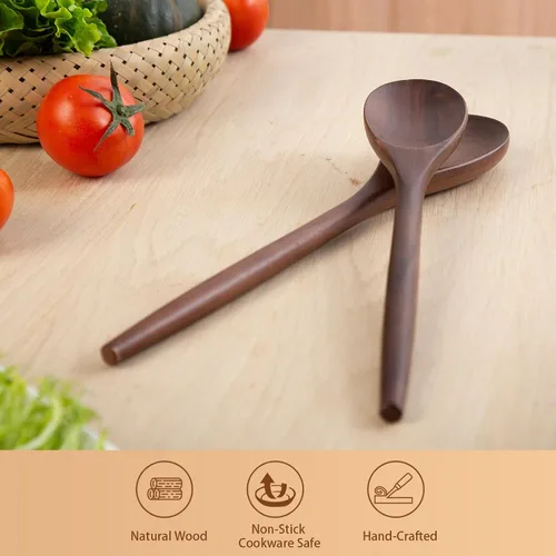 Vista 5 de 2PSC Cucharas de cocina de madera, cuchara de madera de 14 pulgadas para cocinar, mezclar ensalada o sopa, utensilios de cocina antiadherentes