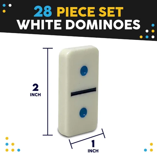 Vista 5 de Toysery Juego de dominó doble de 6 con puntos de colores. Juego de 28 piezas de dominó blancos para niños con estuche de estaño. Juego educativo