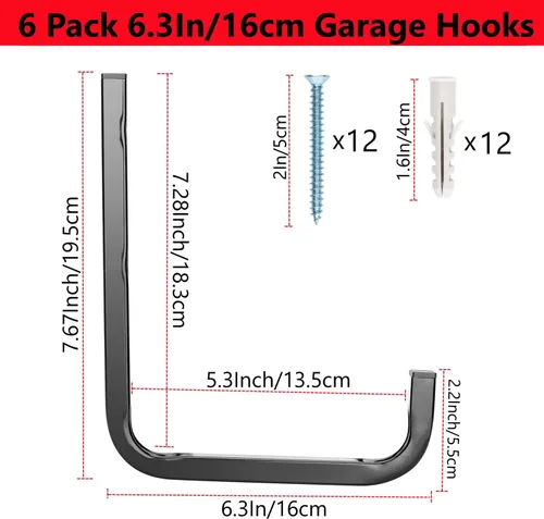 Vista 2 de Gancho de almacenamiento de garaje, colgador de utilidad resistente de montaje en pared de 6.3 pulgadas