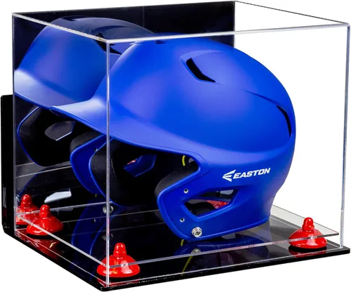 Vista 103 de Better Display Cases Vitrina acrílica para casco de bateo de béisbol con espejo, elevadores rosados, montaje en pared y base de espejo (V22/A012)