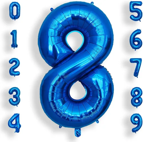 Vista 15 de AULE Globos grandes de 40 pulgadas con números 0 azules, globos grandes de números de aluminio, decoraciones de fiesta de cumpleaños de helio