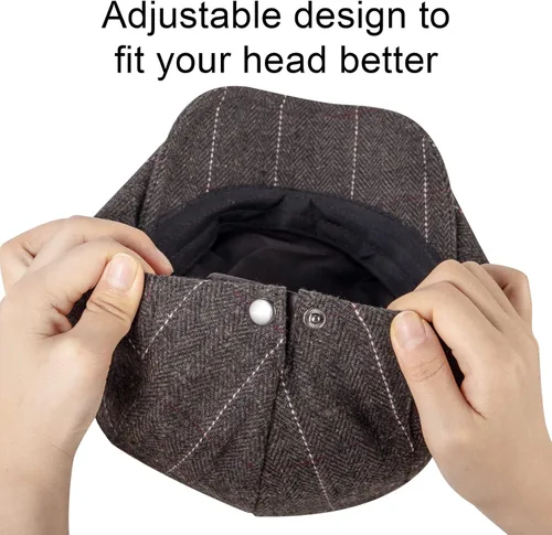 Vista 7 de Paquete de 2 sombreros de periódico para hombre, diseño clásico de espiga de tweed, mezcla de lana, gorra plana Ivy Cabbie