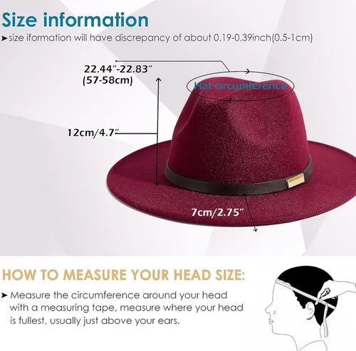 Vista 73 de Sombreros Fedora para hombre, sombrero Panamá de ala ancha con cinturón clásico Unisex Felt Fedora, Adjustable Fit, Breathable Sweatband, All-Day
