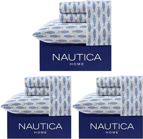 Vista 13 de Nautica - Juego de sábanas tamaño twin, sábanas refrescantes nítidas y confeccionadas con una sensación suave y ligera de percal de algodón