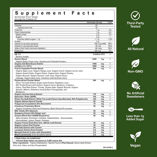 Vista 8 de Biopharma Scientific NanoGreens + Polvo de verduras probióticas