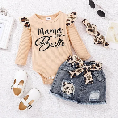 Vista 2 de Ropa de bebé niña recién nacida manga larga con volantes mameluco falda corta pantalones pantalones Leporad diadema trajes para bebés