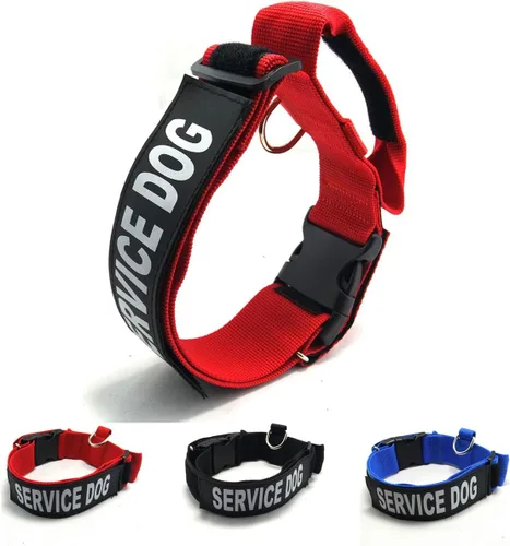 Vista 9 de 3 colores y 3 tamaños: collar táctico para perro de servicio K.9, collar básico ajustable de nailon con parche reflectante para perros pequeños