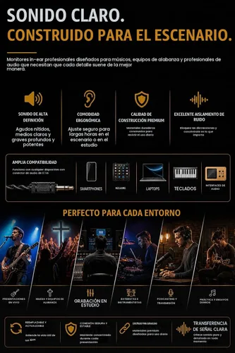 Vista 4 de Righteous Roots RR-EV1 - Monitores intrauditivos profesionales de doble controlador (IEM) con estuche de transporte, auriculares de escenario
