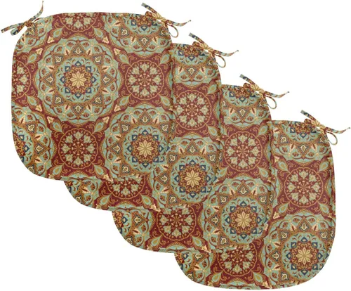 Vista 234 de Ambesonne Cojín de asiento para silla de flores, detalles florales con hojas y remolinos, estampado artístico romántico y vívido y vibrante