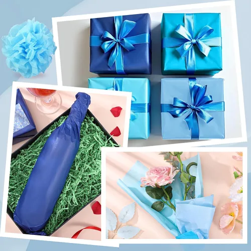 Vista 5 de woric 160 hojas de papel de seda azul para bolsas de regalo de 20 x 14 Combinado azul