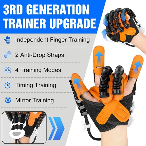 Vista 2 de Guantes de robot de rehabilitación de manos, 3ª generación, portátil, USB, equipo de recuperación de trazo de mano, 4 modos y 9 niveles de fuerza