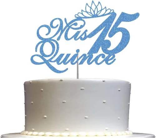 Vista 9 de Mis Quince 15 Quinceañera - Decoración para tartas con purpurina para quinceañera, ideas de decoración de fiesta de cumpleaños, decoración de alta