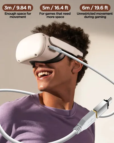Vista 7 de AICaes - Cable VR de 16 pies para Quest 21Pico 4 accesoriosRift SPCSteam VR, cable de conexión de cable de auriculares 2 en 1 USB 3.0 tipo C a C