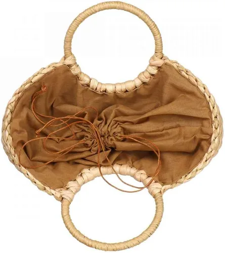 Vista 2 de YYW Bolsas de paja para mujer, tejido a mano, grande, de ratán, con asa redonda, anillo retro, para verano, playa, bolsa de ratán, Naturaleza marrón