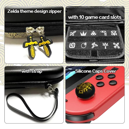 Vista 5 de Carrying Case for SwitchSwitch OLED Compatible with Zelda Tears of The Kingdom, Portable Carry Case for Switch with 4PCS Thumb Grips