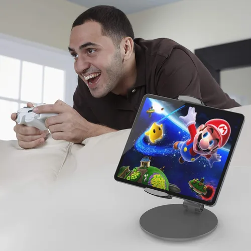 Vista 4 de Stouchi Soporte para iPad 12.9, soporte de tableta con base giratoria 360 grados para iPad Pro y Surface Pro, soporte de escritorio ajustable