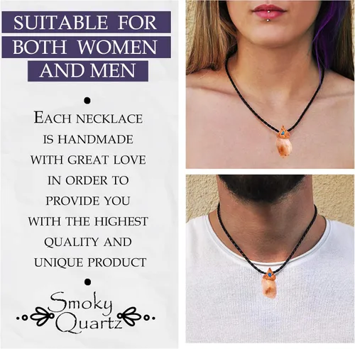 Vista 4 de SMOKY QUARTZ Pendant Chakra Necklace with Genuine Healing Crystal Stone, Crystals Jewelry for Women and Men, Girls, Boys, Handmade with Love