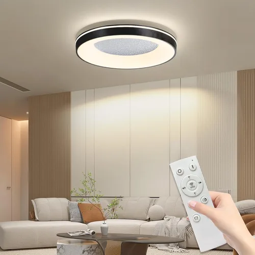 Vista 21 de Lámpara de techo LED moderna, anillo negro empotrado, lámpara de techo con control remoto, lámpara de techo acrílica para dormitorio, pasillo, isla