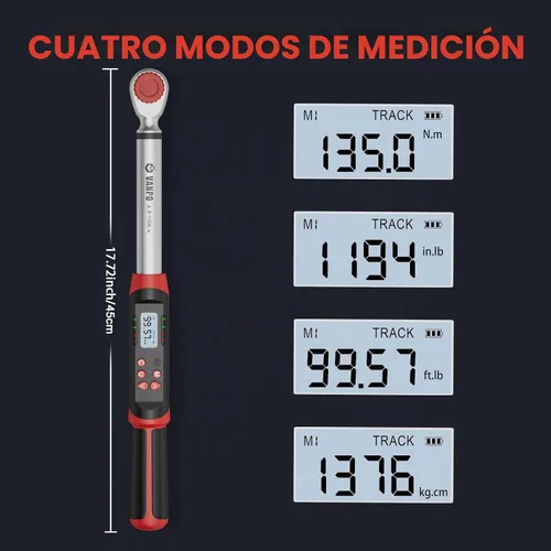 Vista 4 de VANPO Llave dinamométrica digital de 1/2 pulgada 5-99.5 ft-lb/6.8-135Nm, llave dinamométrica electrónica con valor preestablecido, timbre