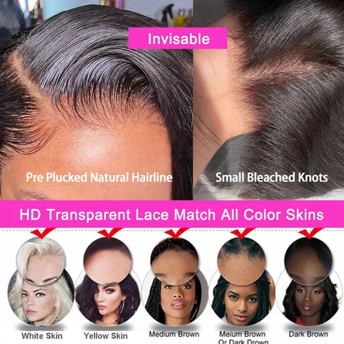 Vista 7 de Lemoda - Extensiones de cabello con cuerpo ondulado frontal 13x4, de encaje transparente HD, cierre frontal de encaje de cabello humano brasileño