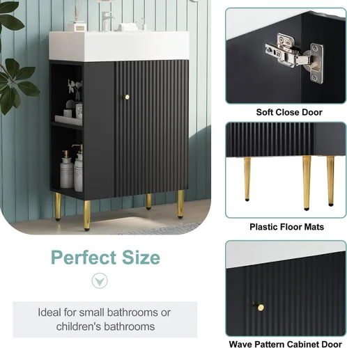 Vista 8 de Harper & Bright Designs Tocador de baño de 21.6" con lavabo, conjunto de tocador independiente de lavabo individual con gabinete de almacenamiento