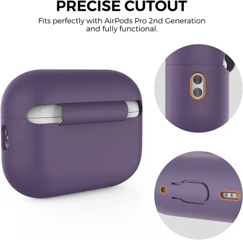 Vista 4 de AHASTYLE Funda protectora de silicona para AirPods Pro 2 [LED frontal visible] Compatible con AirPods Pro de 2ª generación (Púrpura)