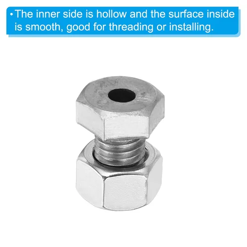 Vista 5 de PATIKIL Tornillo hexagonal externo hueco M12x20mm, 2 juegos de tornillos cilíndricos de rosca de lámpara a través del perno de agujero con tuerca