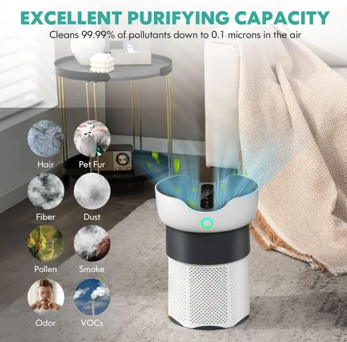 Vista 3 de PETSITE Purificador de aire de 1300 pies cuadrados para habitaciones grandes, filtro de aire HEPA verdadero H13 con 4 velocidades de ventilador