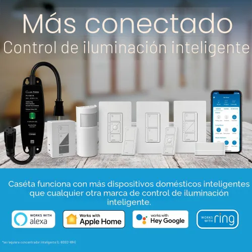 Vista 2 de Lutron Caseta - Kit de interruptor de luz inteligente de 3 vías, con control remoto Pico, placa de pared, soporte de pared para luces LED
