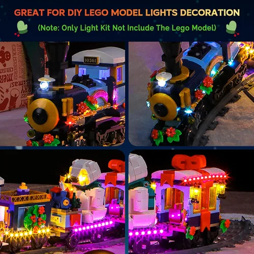 Vista 3 de Kit de luces LED mejorado compatible con Lego Holiday Express Train Building Set, decoración de luces compatible con Lego 10361, regalo de Navidad