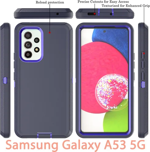 Vista 3 de YmhxcY Funda A53 5G, a prueba de caídas, 3 capas, duradera, a prueba de golpes, protección contra caídas, funda protectora de goma sólida mate